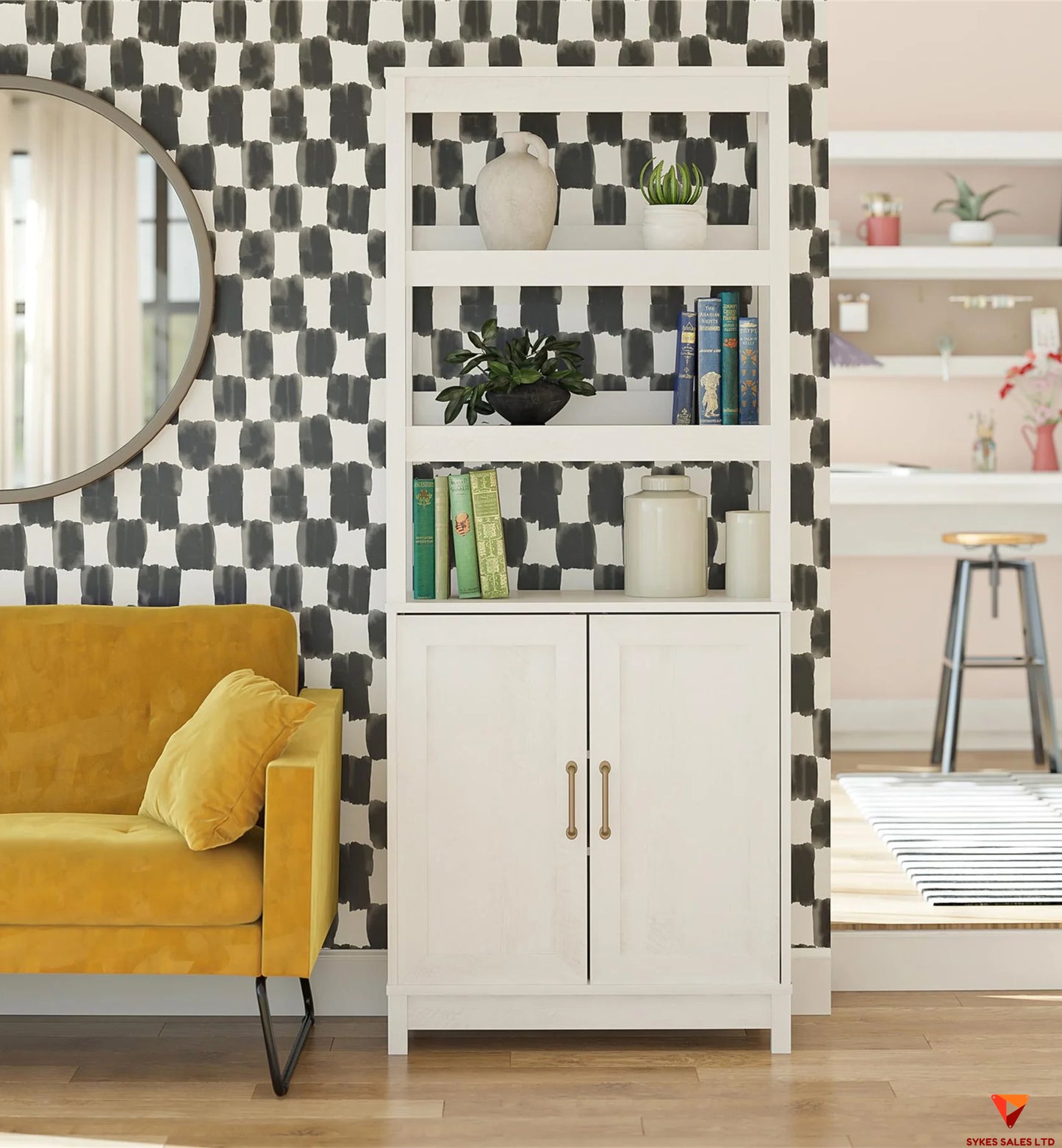 peaceful double-door bookcase